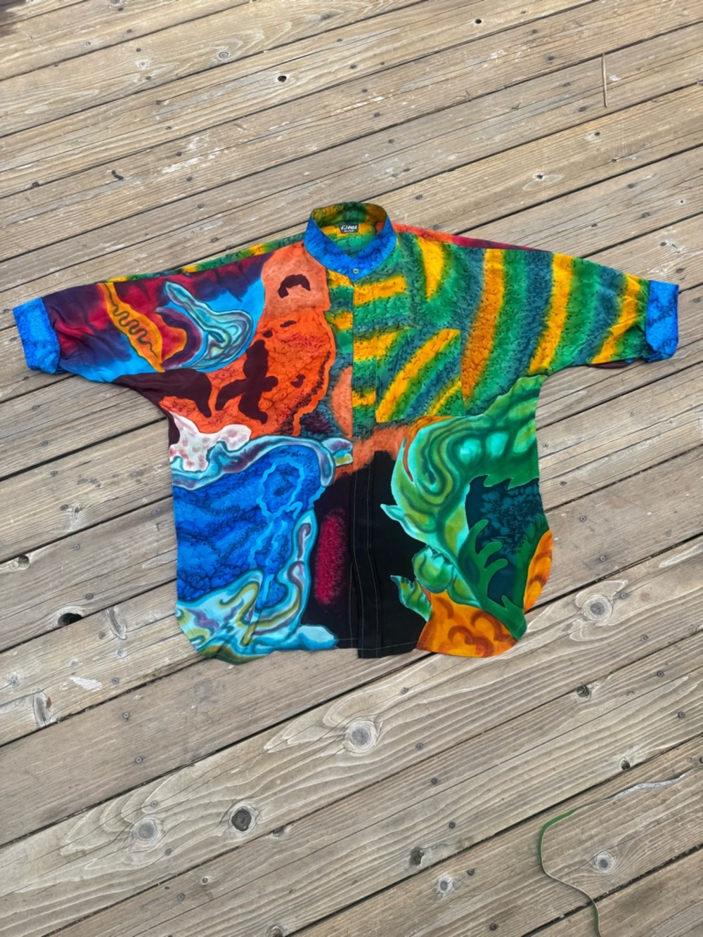 Colorful Abstract Print Button-Up Blouse - Multicolor Dilemma